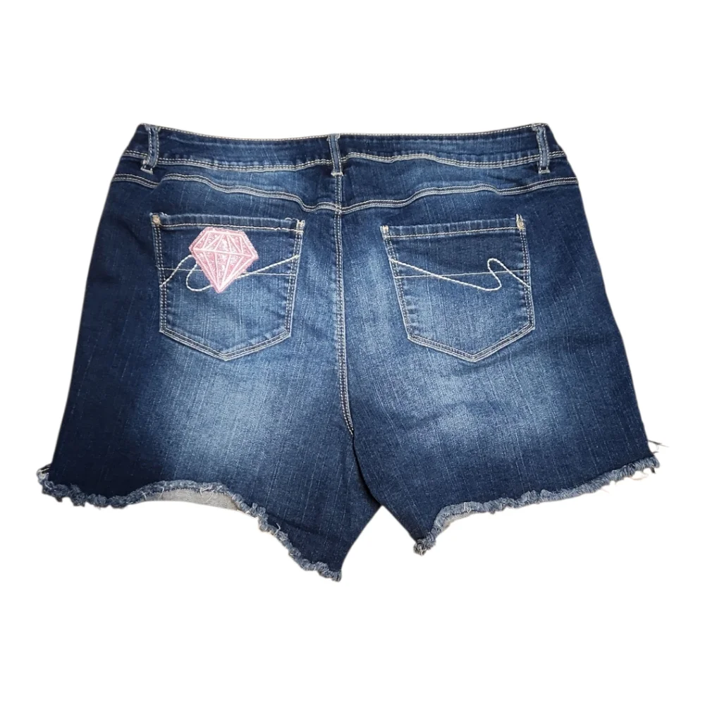 Women’s Dark Blue Distressed Jean Shorts with Heart Patch